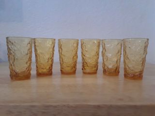 6 Vintage Libbey Crinkle Small Amber Juice Glasses 4 - 5 Oz Retro Milano Lido