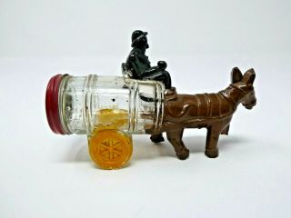 Vtg.  Victory Glass Jeanette Pa Mule Pulling Barrel Candy Container.  Paint