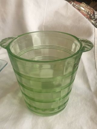 Vintage Green Depression Glass Ice Bucket Double Handle - Frigidare? Unknown Maker