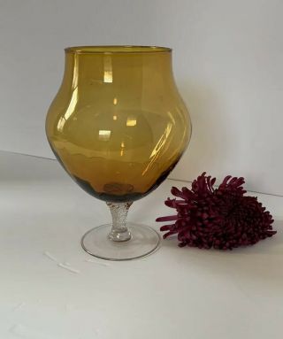 Mid - Century Modern Amber Art Glass Large Pedestal Brandy Snifter Vase