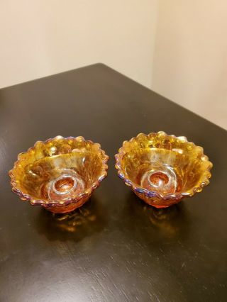Vintage Set Of 2 Indiana Carnival Glass Candle Holders Very Iridescent