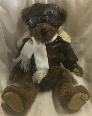 Aviator Pilot Teddy Bear With Goggles And Bomber Zipper Jacket Estate Find