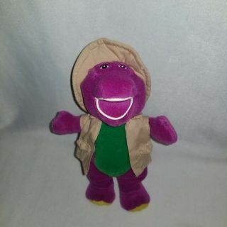 7 " Barney In Safari Jacket Beanbag Plush Stuffed Animal Purple Dinosaur 7 "