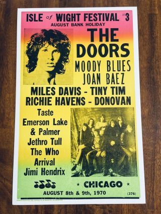 Music Poster Reprint Isle Of Wight Festival 1970 The Doors Moody Blues Joan Baez