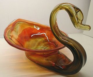 Vintage Murano Italian Art Blown Glass 10 " Swan Candy Dish