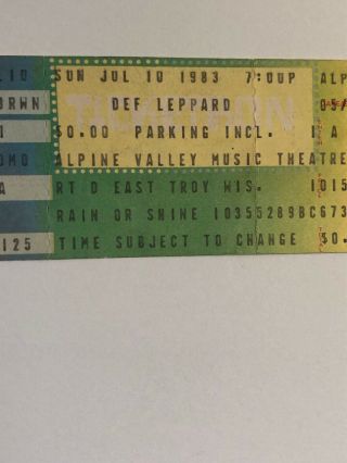 Def Leppard 1983 Concert Ticket Pyromania 07/10/83 Alpine Valley Wi Great