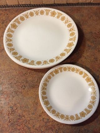 Vintage Corelle Butterfly Gold (5) 10 1/4 " Dinner Plates,  (2) Dessert Plates