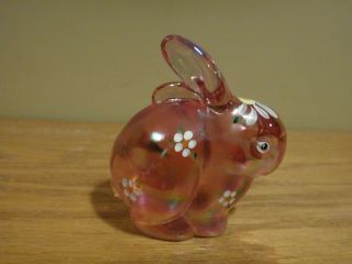 Fenton Pink Carnival Glass Hand Painted Bunny