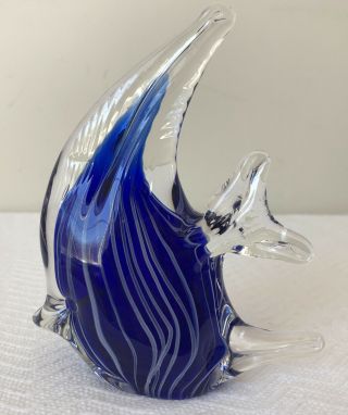 Art Glass Hand Blown Angel Fish White Blue Paperweight Art Deco 2
