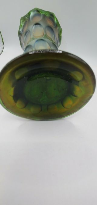 Vintage Early Fenton Green Carnival Glass Long Thumbprint Vase - 2