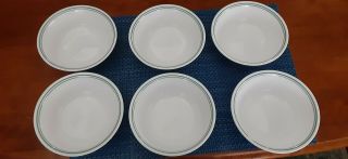 Set 6 Corelle Rosemarie 6 1/4 " Soup Cereal Bowls White W/ 2 Green Stripes Lines