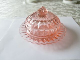 Vintage Jeanette Pink Depression Glass Windsor Diamond Lidded Butter Dish