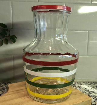 Handi Serve Anchor Hocking Fiesta Stripes Juice Carafe Glass Container With Lid