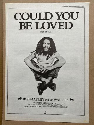 Bob Marley Could You Be Loved Poster Sized Music Press Advert From 1984