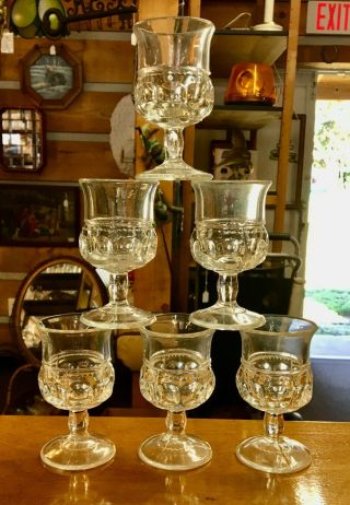 Six Clear Indiana Kings Crown Thumbprint Cordial Glass