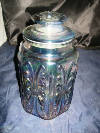 Vintage Le Smith Atterbury Scroll Carnival Glass Canister With Lid