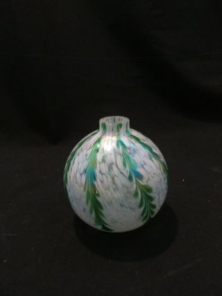 Studio Art Glass White Green Small Bud Vase 4 " Tall