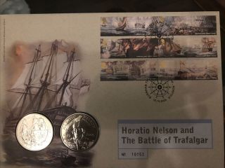 Gb Fdc Pnc Unc £5 X 2 Horatio Nelson Battle Of Trafalgar Postmark 18.  10.  2005