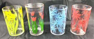 Vintage 4pc Mixed Floral Small Juice Glasses Tulip Daffodil (b3)