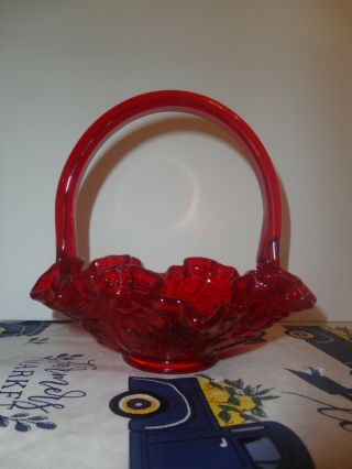 Fenton Ruby Red Glass Cabbage Rose Ruffled Basket Gorgeous