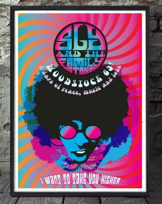 Sly Stone A3 297x420 Mm Woodstock Psychedelic Print.  Specially Created.