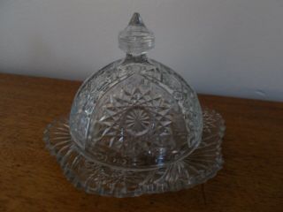 Cut / Pressed Glass,  Butter / Cheese Plate With Dome Cover,  Small,  Vintage