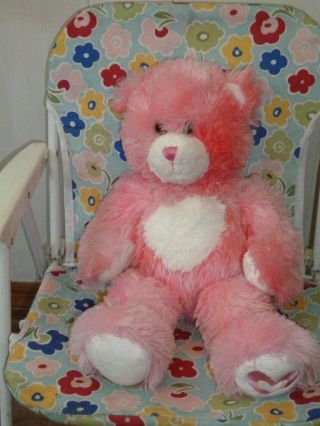 Build A Bear Teddy Bear Pink W/white Heart Plush Magnetic Hands 17 "