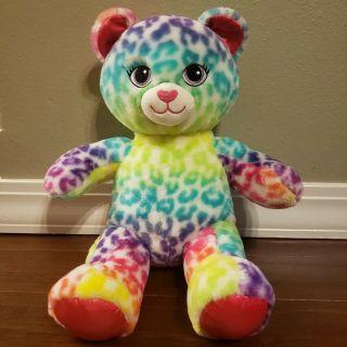 Build A Bear Lisa Frank Leopard Rainbow Plush Stuffed Animal Cat 17 " Euc