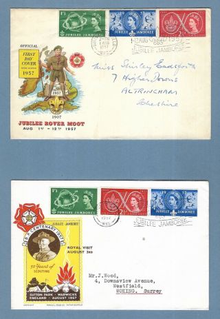 Two 1957 First Day & Royal Visit Covers - Boy Scout Jubilee Jamboree Rover Moot.