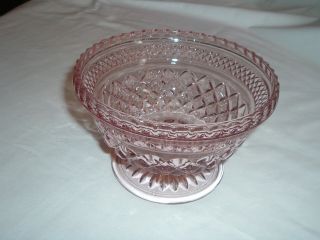 Vintage Pink Depression Glass Footed Pedestal Bowl Serving Dish Cubes Diamonds