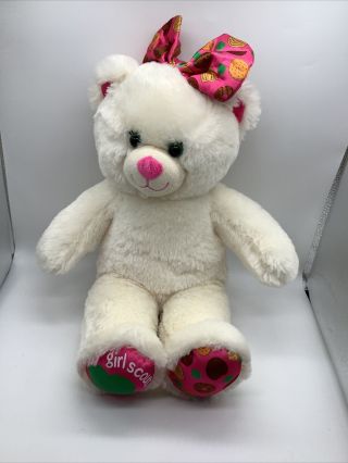 Build A Bear Bab Girl Scout Cookie White Teddy Bear W/pink Bow