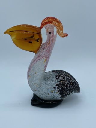 Murano Style Art Glass Pelican With Fish In Mouth Paper Weight