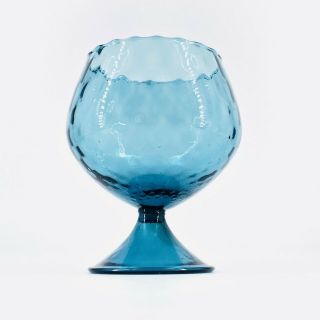 Vintage MCM Empoli Art Glass Brandy Snifter Optic Blue 6.  75 