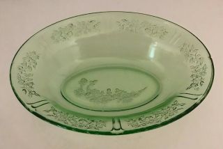 Vintage Green Depression Glass Oval Serving Bowl,  Floral Etching