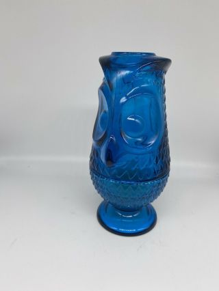 Vintage Blue Viking Glass Owl Fairy Lamp Candle Holder,  Mid Century Decor