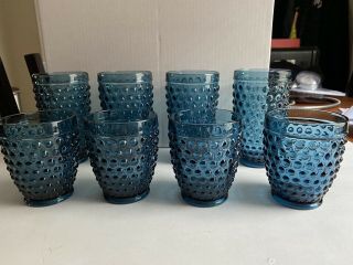8 - Vintage Hobnail Glass Blue Drinking Glasses