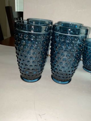 8 - Vintage Hobnail Glass Blue Drinking Glasses 3