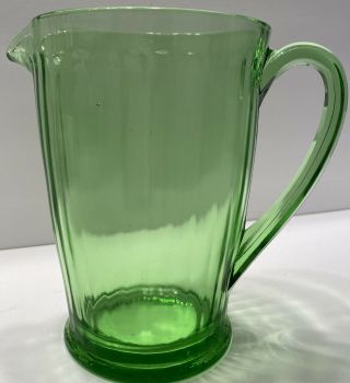 Vintage Green Vaseline Uranium Ribbed Glass Pitcher