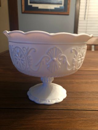 Vintage White Sandwich Glass Pedestal Compote Candy Dish Bowl 1960s Mcm Indiana
