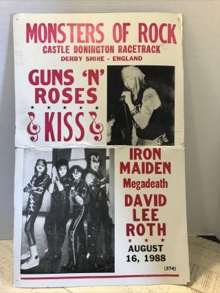 Monsters Of Rock 1988 Vtg Concert Sign Donington Racetrack England Guns N Roses