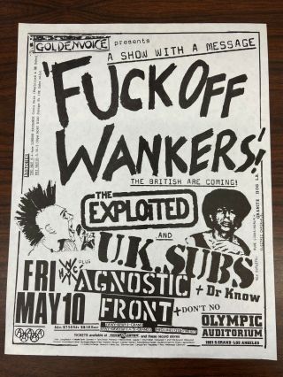 The Exploited,  Uk Subs,  Agnostic Front Punk Flyer Olympic Auditorium