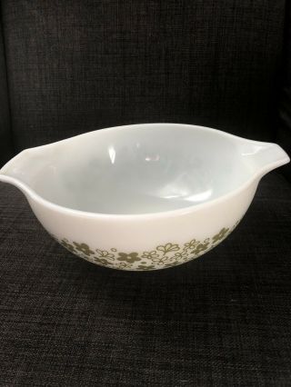Vintage Pyrex Casserole Dish White With Avocado Green Flowers