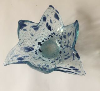Murano Art Glass Bowl Cobalt Blue Italian Vintage Ashtray Decor 6.  5” L X 3.  5” H