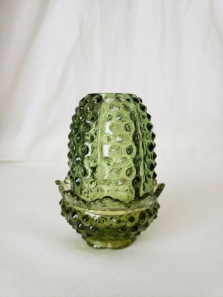 Vintage Fenton Colonial Green Hobnail Fairy Candle Lamp 4.  5 " Tall