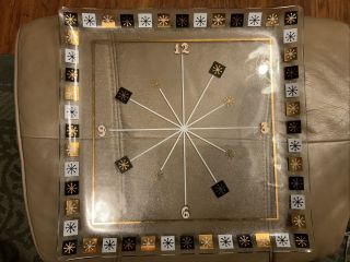 Vintage Mcm Inland Glass Atomic Starburst Clock Plate Tray 13.  75”x13.  75”