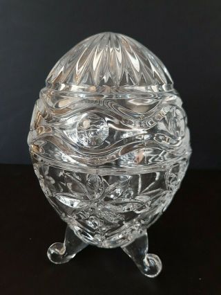 Vtg 5th Ave Egg Candy Dish Slovakia 24 Lead Crystal Easter Trinket Footed Lid