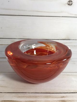 Kosta Boda Red Orange Art Glass Votive Candle Holder 4 1/2” X 2 1/2” 2