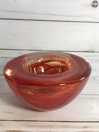 Kosta Boda Red Orange Art Glass Votive Candle Holder 4 1/2” X 2 1/2” 3