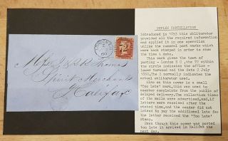 Victorian Postal Cover.  Duplex Postmark - 72 Lower Norwood,  London 1860 Too Late