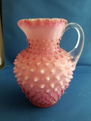 Fenton Hobnail Opalescent Pink/cranberry Syrup Pitcher White Inner Coat 5.  5 "